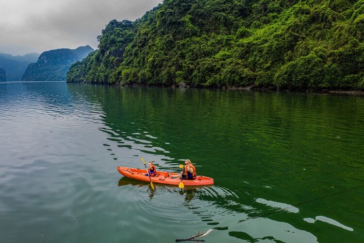 family travel- kayaking in Halong bay